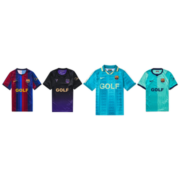 Four Barcelona GOLF jerseys, teal polo featured