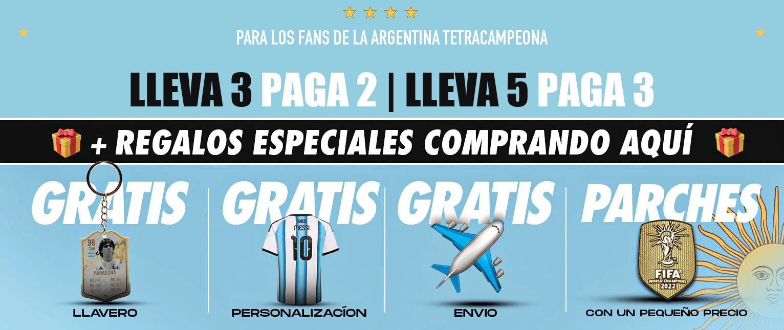 Argentina Tetracampeona — Lleva 3, paga 2. Regalos especiales: llavero, personalización, envío y parches.